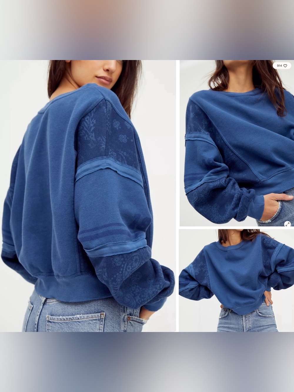 NWOT Free People We The Free Liberty Sweatshirt - Blue Paisley 18 - XS